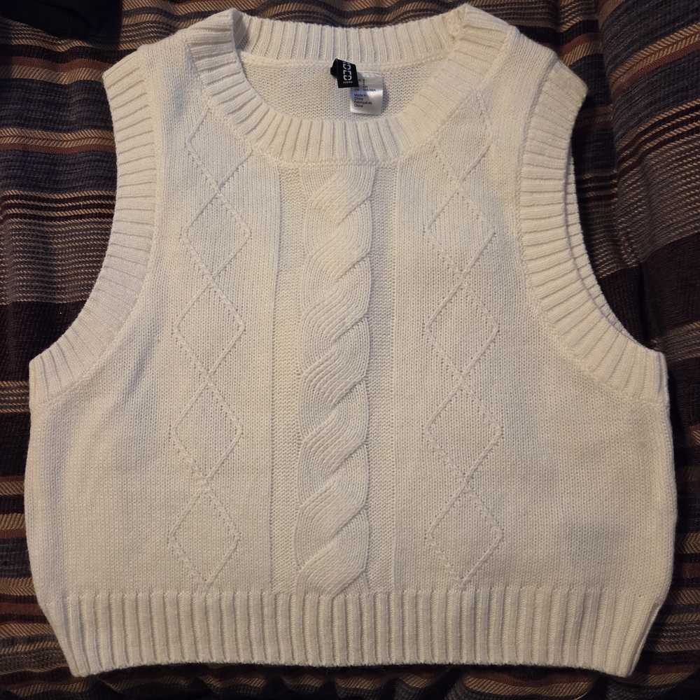 Cozy White Cable Knit Sweater Vest